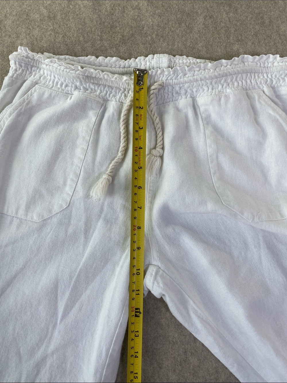 Ci Sono White Linen Blend Drawstring Wide Leg Pants XL Resort - Picture 5 of 10